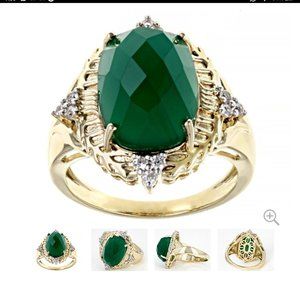 Green Onyx Ring with White Zircon & 18k Yellow Gold Over Sterling Silver